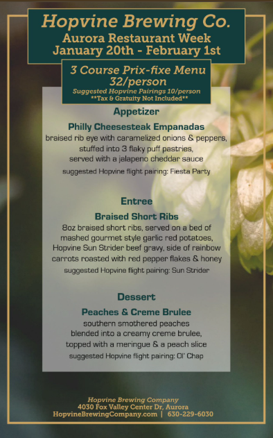 Hopvine Brewing Company | 3-Course Prix Fixe Menu